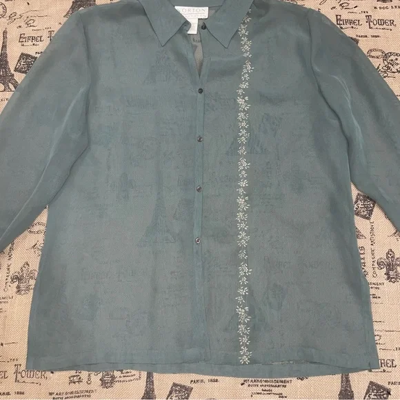 Norton Mcnaughton NWT! Eclipse See Throug Long Sleeve Button Down Blouse Size L - Picture 4 of 14